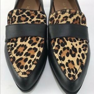 Nine West Cheetah Leopard Calf Hair Leather Loafers Slip On Black Shoes Size 9